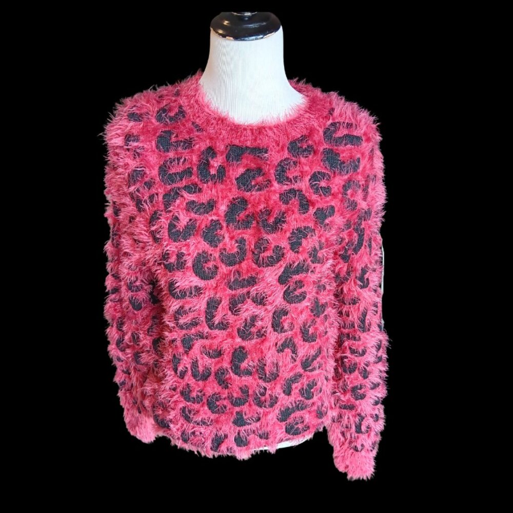 POL Fuzzy Pinkish Red Color Spot design Sweater Size L